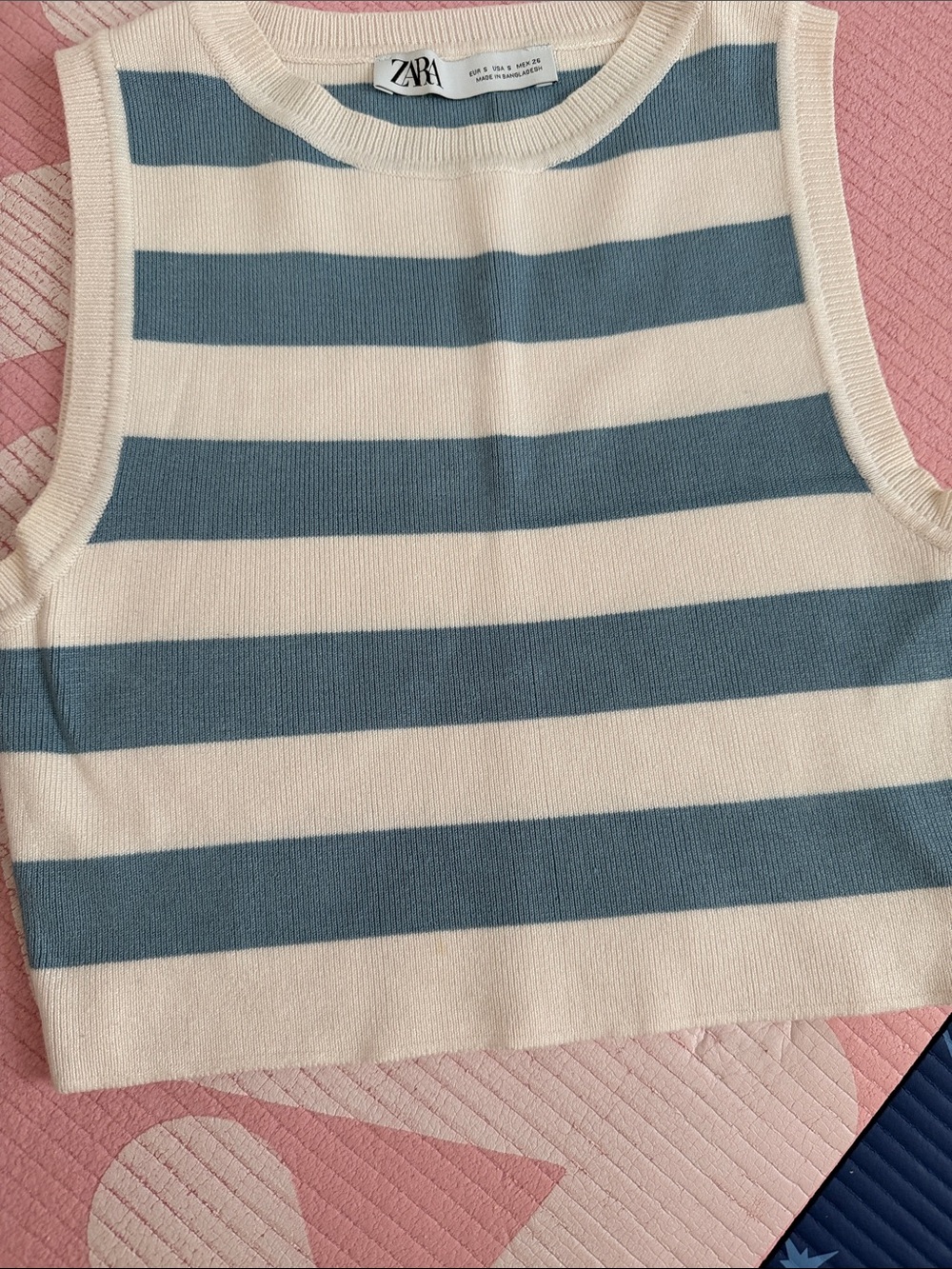 Zara Blue and Cream Striped Knit Tank